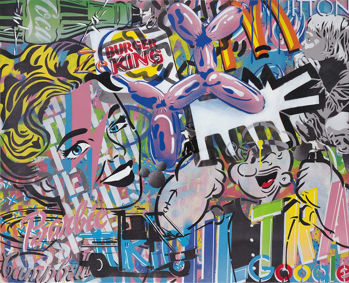 Ensemble de tags, de dessins et de peintures très colorés